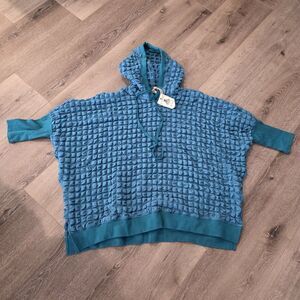 New Easel Los Angeles Women’s Knit Bubble Pullover Sweatshirt L Teal Oversized